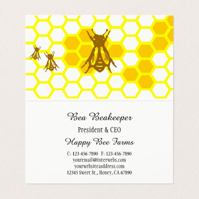 Honey Bee Honeycomb Custom Folded Business Card (Inside Unfolded)