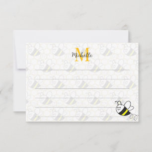 Honey Bee Honeycomb Drawing Custom Lined Monogram Card