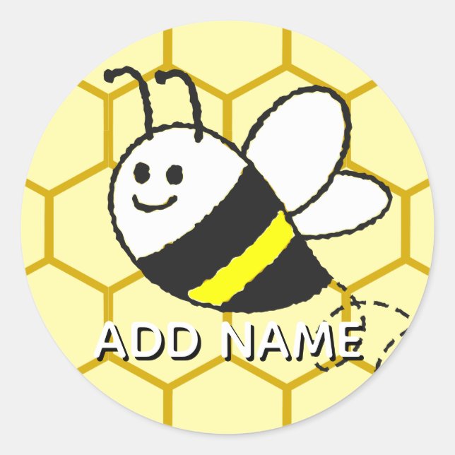 Honey Bee Honeycomb Drawing Personalized Name Classic Round Sticker (Front)