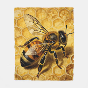 Honey Bee Honeycomb Golden Nature Fleece Blanket