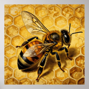 Honey Bee Honeycomb Golden Nature  Poster