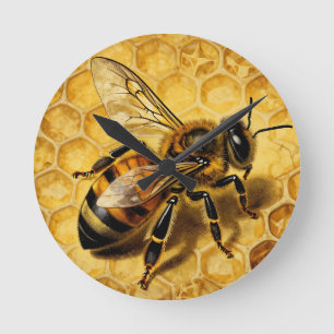 Honey Bee Honeycomb Golden Nature Round Clock