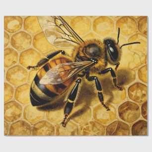 Honey Bee Honeycomb Golden Nature Wrapping Paper