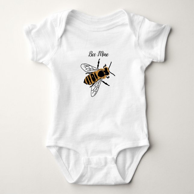 Honey Bee Illustration Be Mine Bee Art Baby Bodysuit (Front)