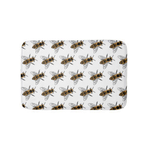 Honey Bee Illustration Insect  Bath Mat