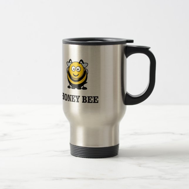 honey bee in yellow travel mug (Right)