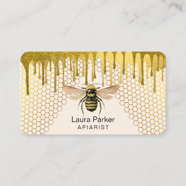 Honey Bee Keeper Honeycomb Apiarist Gold beekeeper Business Card (Front)