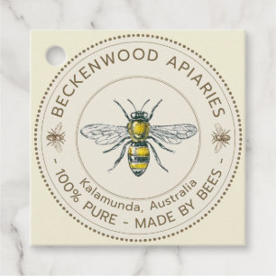 Honey Bee Label Yellow Beekeeper Apiary Hang Tag