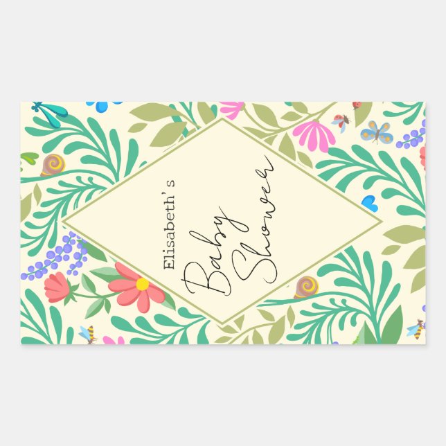 Honey Bee, Ladybug, Butterfly, Dragonfly & Flowers Rectangular Sticker (Front)