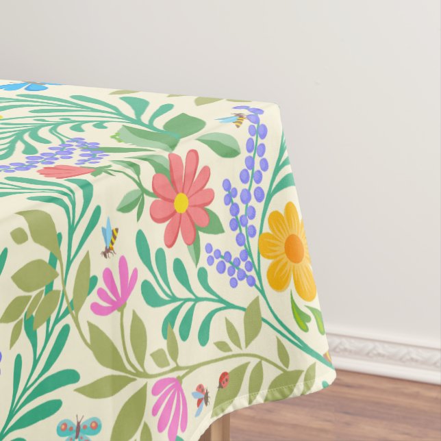 Honey Bee, Ladybug, Butterfly, Dragonfly & Flowers Tablecloth (In Situ)
