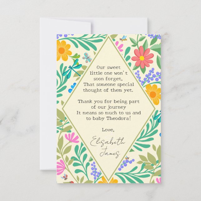 Honey Bee, Ladybug, Butterfly, Dragonfly & Flowers Thank You Card (Back)