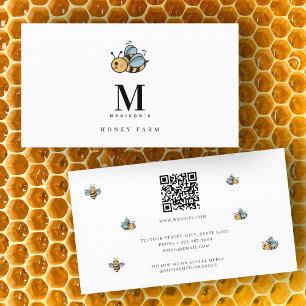 Honey Bee Luxury Monogram Minimalist QR Code Business Card