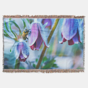 Honey Bee Magenta Flower Springtime Colourful Throw Blanket