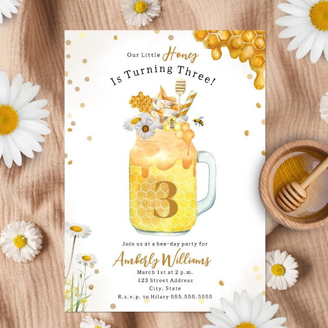 Honey Bee Milkshake Floral Birthday Invitation (Creator Uploaded)