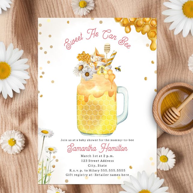Honey Bee Milkshake Floral Girl Baby Shower Invitation (Creator Uploaded)