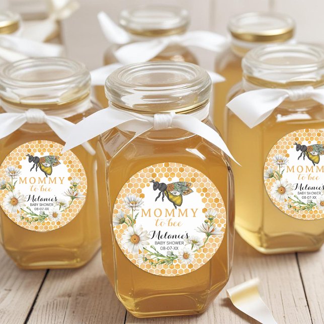 Honey Bee Mummy to Bee Baby Shower Sticker | Flora (Bee Baby Shower Favor Stickers)