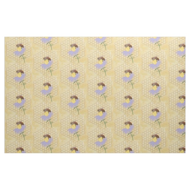 Honey bee on a flower honeycomb background fabric (Fat Quarter)