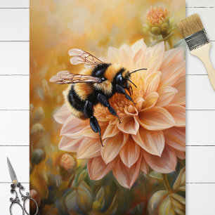Honey Bee on a Peach Pink Flower Decoupage Tissue Paper