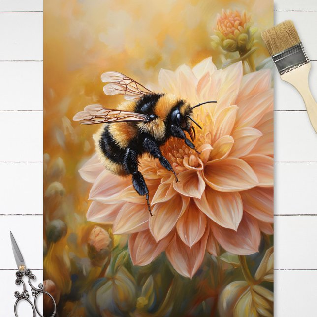 Honey Bee on a Peach Pink Flower Decoupage Tissue Paper (Creator Uploaded)