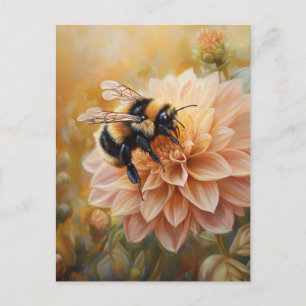Honey Bee on a Peach Pink Flower Postcard