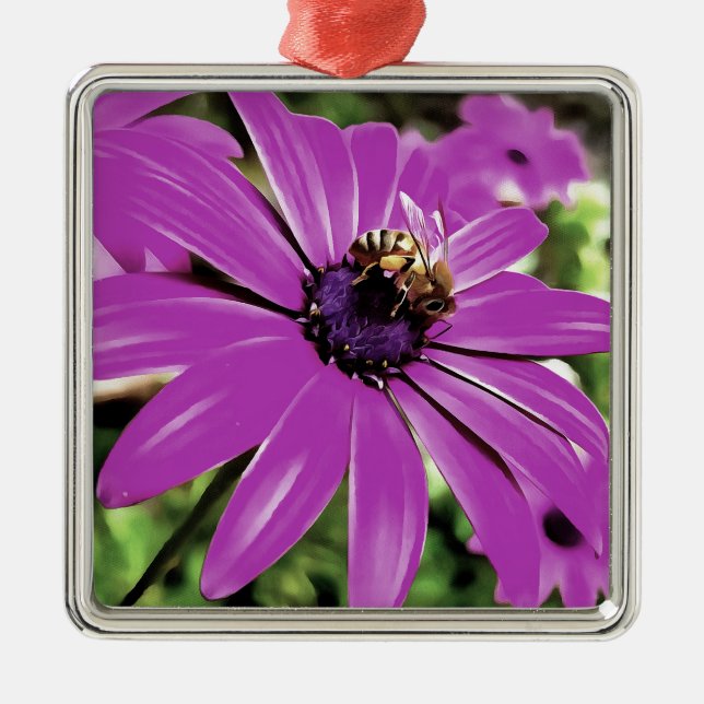 Honey Bee On A Purple African Daisy Art Metal Tree Decoration (Front)
