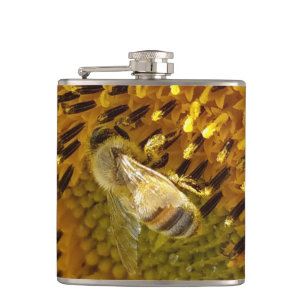 Honey Bee On a Sunflower Monogram  on back Hip Flask