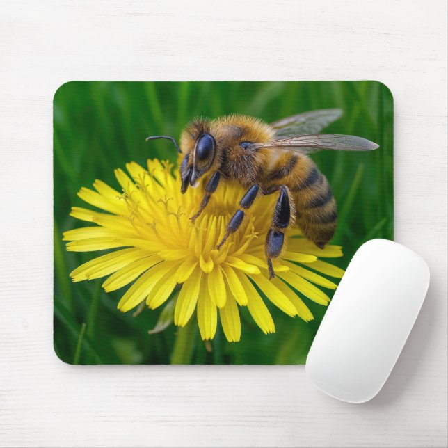 Honey Bee On a Yellow Dandelion Mouse Pad (With Mouse)