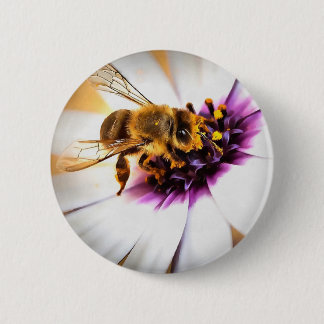 Honey Bee On African Daisy Acrylic Art 6 Cm Round Badge