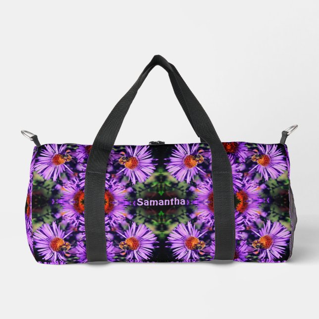 Honey Bee On Aster Flower Abstract Personalised Duffle Bag (Front)