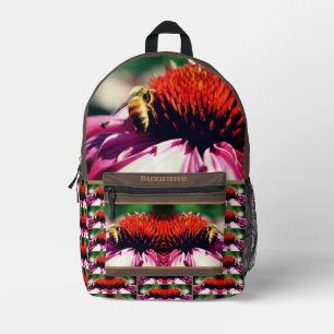Honey Bee On Coneflower Daisy Personalised Printed Backpack