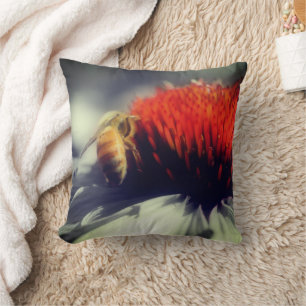 Honey Bee On Echinacea Flower Cushion