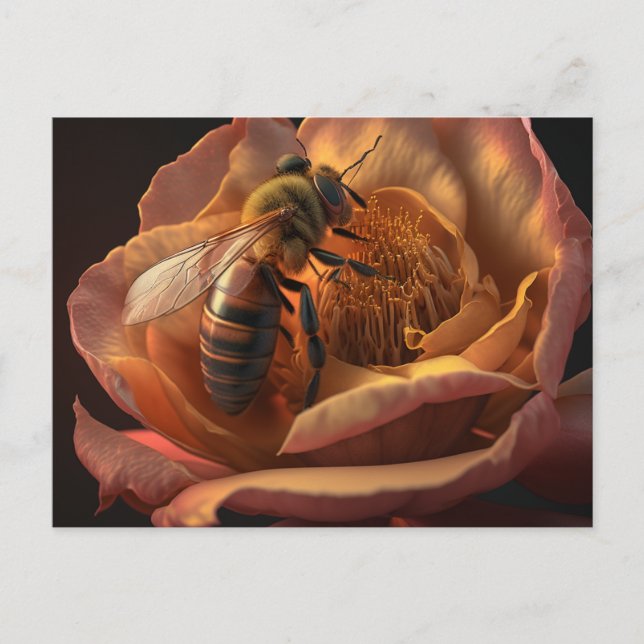 Honey Bee on Peony Flower Postcard (Front)