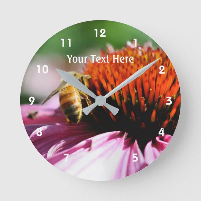 Honey Bee On Pink Daisy Flower Nature Round Clock (Front)