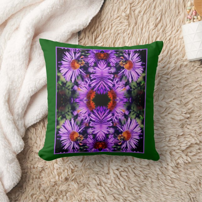 Honey Bee On Purple Aster Flower Abstract Cushion (Blanket)