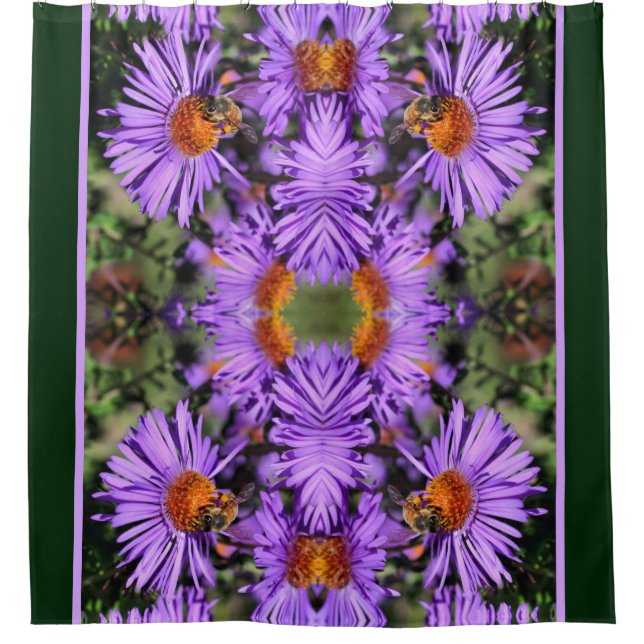 Honey Bee On Purple Aster Flower Abstract Shower Curtain (Front)