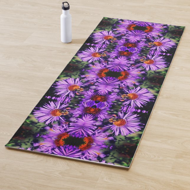 Honey Bee On Purple Aster Flower Abstract Yoga Mat (In Situ)