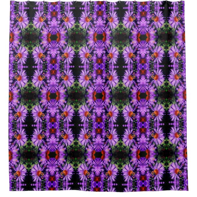 Honey Bee On Purple Aster Flower Pattern Shower Curtain (Front)