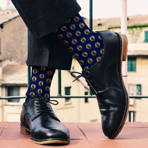 Honey Bee Pattern - Navy Blue & Taupe Classy Retro Socks