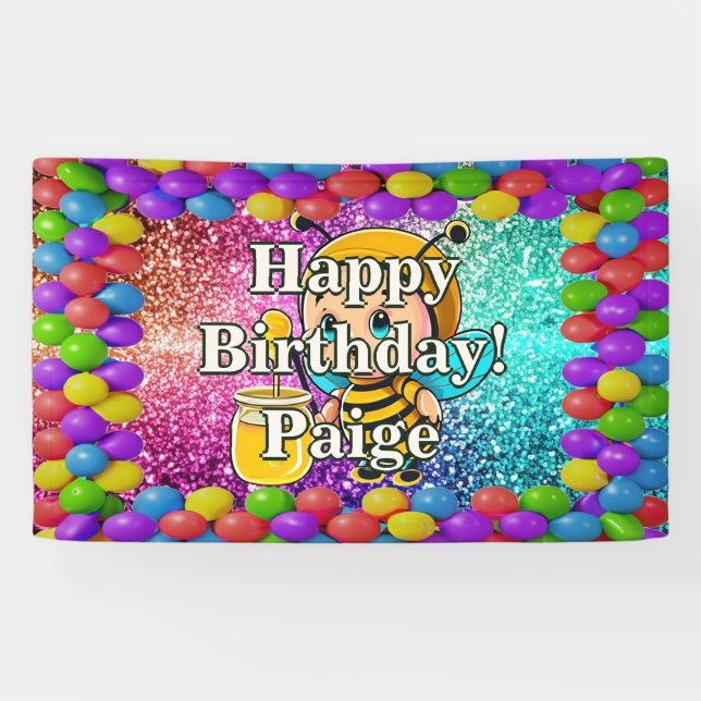 Honey Bee Personalised character birthday banner (Horizontal)