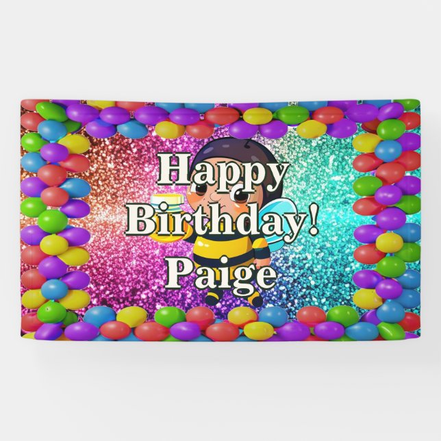 Honey Bee Personalised character birthday banner (Horizontal)