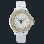 Honey Bee Personalised Watch<br><div class="desc">A watch featuring an illustration of a bee at centre. Personalise with your name. Background is floral with bees.</div>