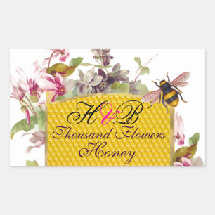 HONEY BEE,PINK CYCLAMEN FLOWERS BEEKEEPER MONOGRAM RECTANGULAR STICKER