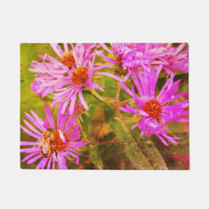 Honey Bee Pink New England Aster Flower Abstract   Doormat