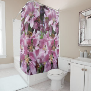 Honey Bee Pollinating Pink Crabapple Tree Blossom Shower Curtain