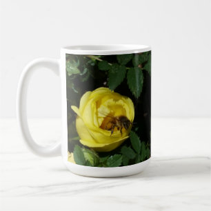 Honey Bee Pollinating Yellow Rose Coffee Mug