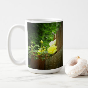 Honey Bee Pollinating Yellow Rose Hedge Coffee Mug