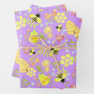 Honey Bee Purple Wrapping Paper Sheet