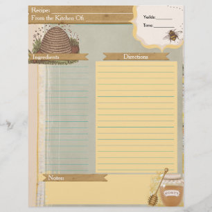 Honey Bee Recipe Card Insert