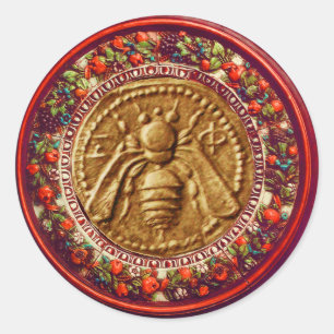 HONEY BEE / RED GREEN FLORENTINE FLORAL CROWN CLASSIC ROUND STICKER