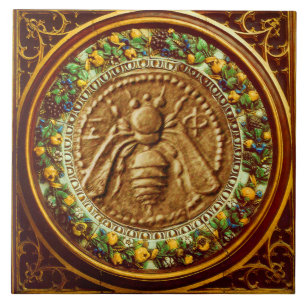 HONEY BEE / RED GREEN FLORENTINE FLORAL CROWN TILE